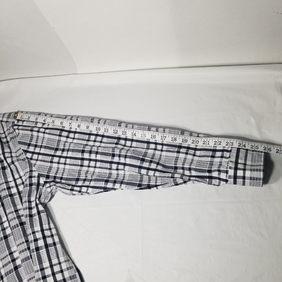 Flag & Anthem Mens XL Plaid Pattern Navy Blue White Button Down Shirt Pocket - Picture 15 of 16